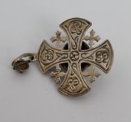 Medieval Style Silver Cross Set with Blue Stone