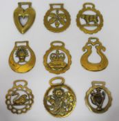 Set of 9 Antique & Vintage Horse Brasses
