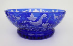 Blue Overlay Crystal Bowl