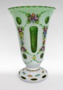 Victorian Bohemian Hand Painted Overlay Glass Vase