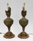 Pair of Large 19th c. Brass Ewer Table Lamps