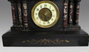 High Victorian Inlaid Black Marble Palladium Mantle Clock