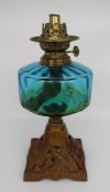 Victorian Oil Lamp with Blue Glass Font
