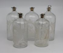 Set of 5 French Etched Chemists Bottles