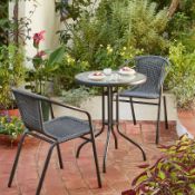 (80/5J) RRP £80. Eloise Bistro Set Black. Powder Coated Steel Frame. Toughened Glass Table Top. T...