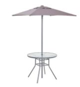 (44/6K) Andorra Round Table & Parasol. Powder Coated Steel Frame. Toughened Glass Table Top. Powd...