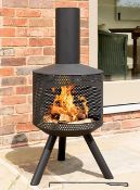 (87/5K) RRP £80. Expert Modern Grill Wood Burning Chimenea Black. (W43.5x D43.5x H103cm).