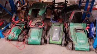 (113/5B) 4x Mixed Corded Lawnmowers. (3x Qualcast, 1x Powerbase).