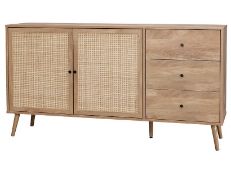 (119/P) RRP £215. Kubu Rattan Large Sideboard. Woven Cane Detailing, Wood Effect Finish. Metal H...
