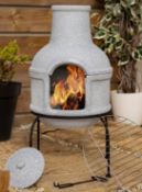 (86/5K) RRP £95.99. La Hacienda 2 Piece Clay Chimenea Grey. (H75x W36cm).