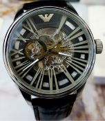 Emporio Armani AR4629 Men's Meccanico Black Leather Strap Watch