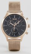 Hugo Boss 1513548 Men's Companion Rose Gold Mesh Band Quartz Chronograph Watch