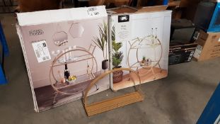 Title: (123/8B) 3x Items. 2x Drinks Trolley Gold W67x D38x H78cm (1x No Glass Shelves). 1x Gold Deco