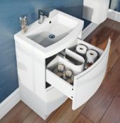 Harrison 2 White Floor-Draw Vanity Unit. 600mm. CWMKIMFL600WH. Appears Unused.