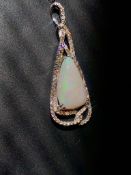 Beautiful Natural Australian 8ct Opal Pendant &1.20 Ct Diamonds & 18k White Gold