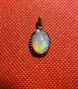 Beautiful Natural 3.60 Opal Pendant Black Diamonds & 18k Rose Gold