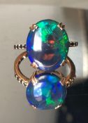 Beautiful Natural Black Opal Ring With Natural Black Diamond And 18k Gold