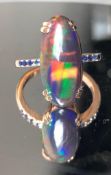 Beautiful Natural Black Opal Ring With Natural Blue Sapphire And 18k Gold