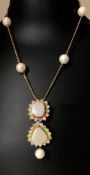 Beautiful 25ct Australian opal Necklace w 52ct South sea Pearls and 18k gold
