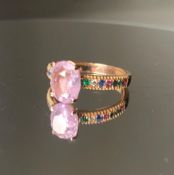 Beautiful Natural Ceylon Pink Sapphire With Natural Diamonds & 18k White Gold