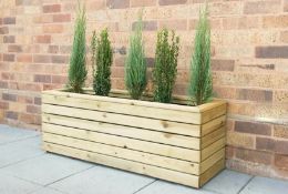 (108/Mez) RRP £175. Forest Garden Wooden Linear Long Planter. (H44x W120x D40cm). Capacity 158L.