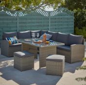 (13/Mez) RRP £850. Matara Grey Rattan Corner Garden Sofa Set. Ideal For Indoor And Outdoor Use. C...