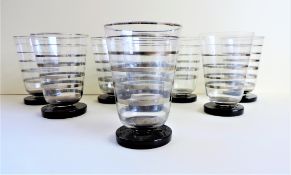 Set of 8 Art Deco Silver Decorated Venetian Tumblers 12cm High