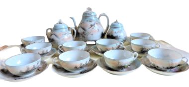 Vintage Japanese Kutani 23 Piece Eggshell Porcelain Tea Set