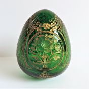 Vintage Faberge Egg Green Glass with Engraved Designs Faberge Label