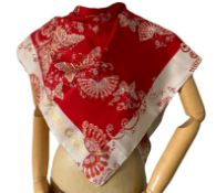 Zandra Rhodes Silk Shawl/Scarf Red Butterfly Geometric Design
