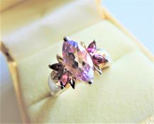 Sterling Silver Pink Tourmaline & Rose de France Amethyst Ring New with Gift Pouch