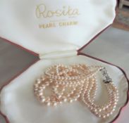Vintage Rosita Pearls Triple Strand Necklace in Original Shell Shape Box