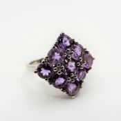 Sterling Silver 3ct Amethyst & Diamond Ring New with Gift Box.