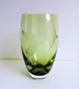 Vintage Colin Terris Caithness Crystal Humming Bird Etched Vase