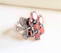 Sterling Silver 1.75 ct Garnet & Diamond Ring New with Gift Pouch