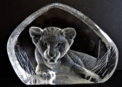Mats Jonasson Crystal Lion Cub Sculpture Large 19cm Wide