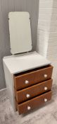 Mid-century teak dressing table with mirror, c1950s. New Porcelain handles.