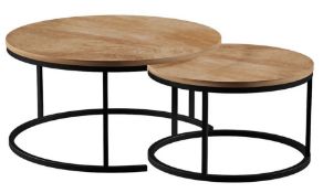 (102/Mez) RRP £115. Kubu Coffee Nest Set of 2. Textured Oak Effect Finish. Nesting Space-saving D...
