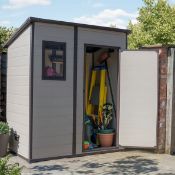 (19/Mez) RRP £395. Keter Manor 6x4ft Outdoor Garden Pent Storage Shed _ Beige/Brown. A convenient...