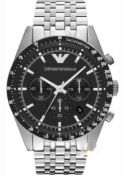 Emporio Armani AR5988 Men's Tazio Black Dial Silver Bracelet Chronograph Watch