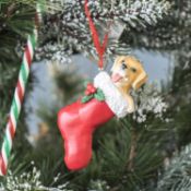 10 x Resin Dog In Stocking Christmas Tree Hangers