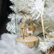 6 x Glass Dome & Wood Christmas Decoration (Reindeer)