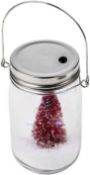6 x Hanging Glass Jar Led Light-Up - Red Christmas Tree Snow Scene