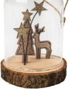 6 x Glass Dome & Wood Christmas Decoration (Reindeer)