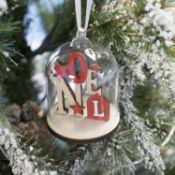 6 x Small Glass Dome & Wood Christmas Decoration (Red Tones Noel)