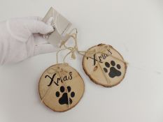 12 x 2 Pieces Real Wood Christmas Paw Tags
