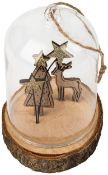 6 x Glass Dome & Wood Christmas Decoration (Reindeer)