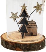 6 x Glass Dome & Wood Christmas Decoration (Cottage)