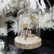 6 x Glass Dome & Wood Christmas Decoration (Presents)