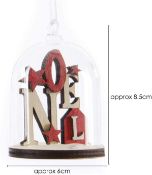 6 x Small Glass Dome & Wood Christmas Decoration (Red Tones Noel)